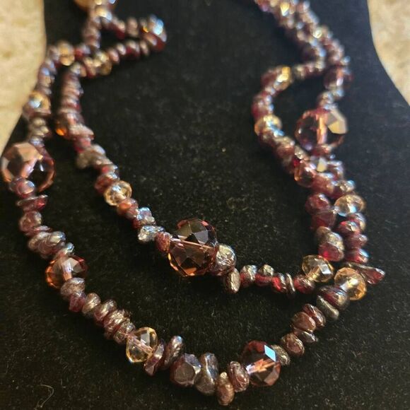 NWOT Stone  Glass Bead Long Necklace Purple Brown - Picture 1 of 8
